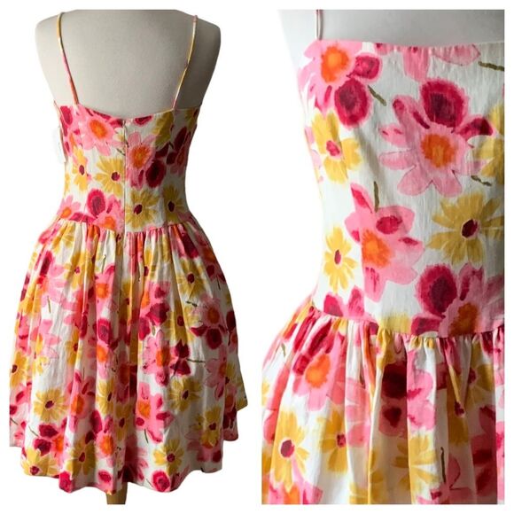 NOS Vintage Tracy & Michael Floral Drop Waist Linen Sleeveless Dress- Size 8 - Picture 3 of 8